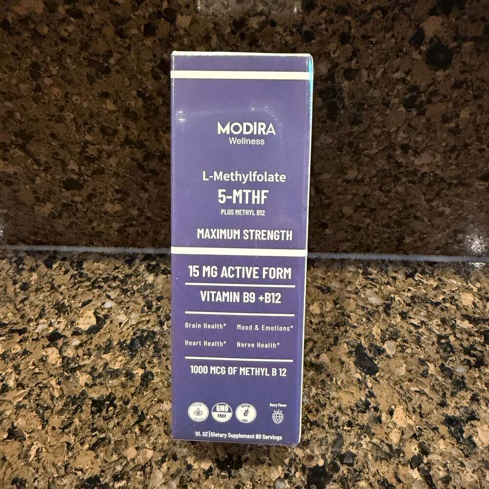 Modira Wellness L-Methylfolate 5-MTHF Plus Methyl B12 Maximum Strength Liquid Su